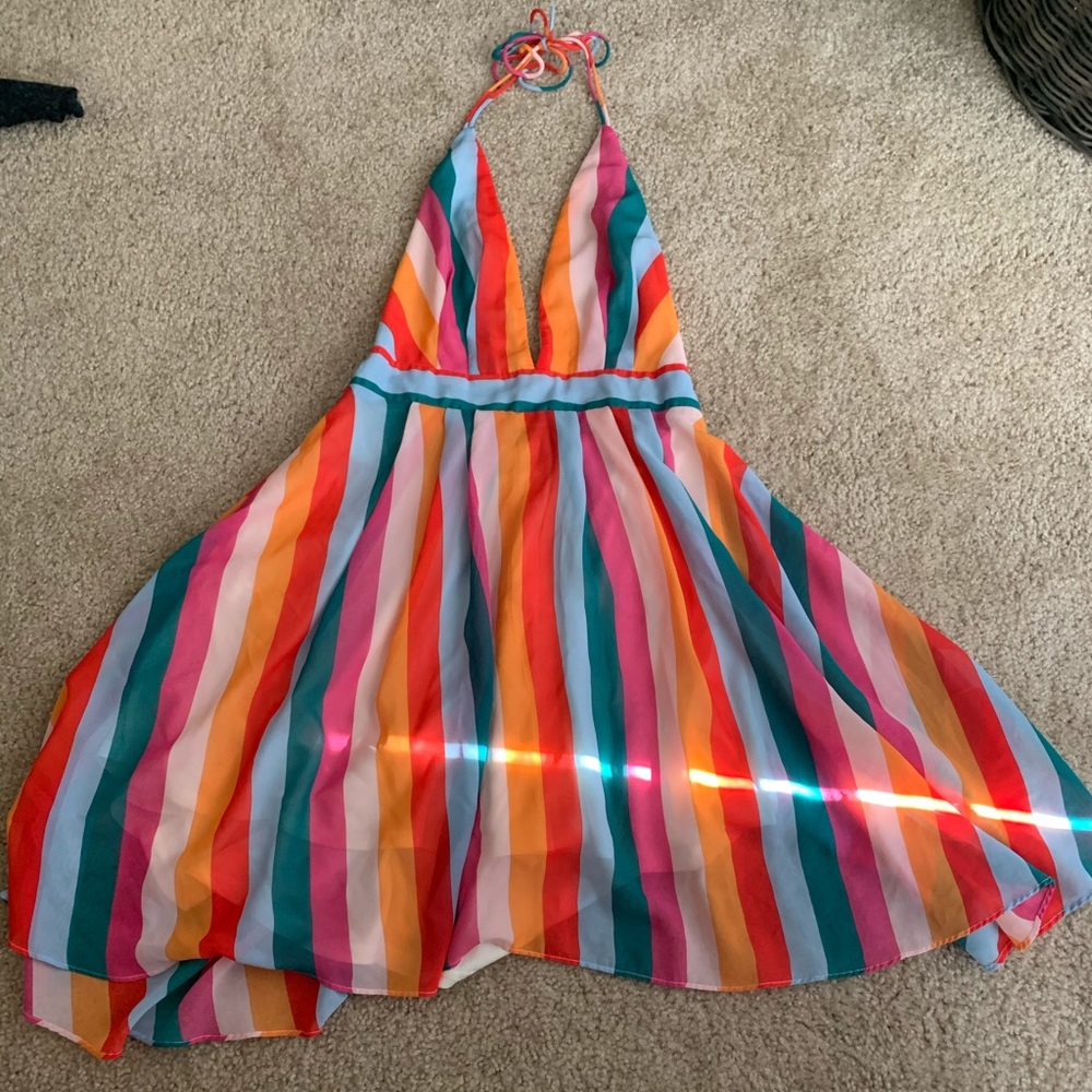 Open back rainbow cocktail dress
